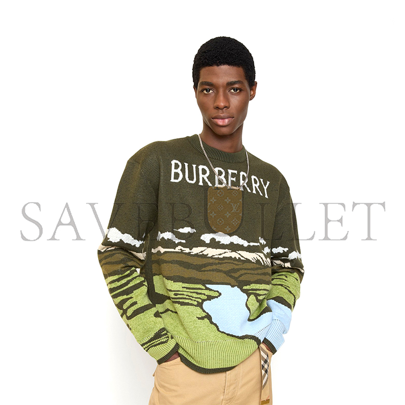 BURBERRY LANDSCAPE WOOL BLEND SWEATER IN JUNIPER GREEN 81182321